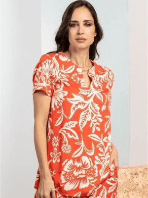 BLUSA ESTAMPADA VERMELHA ROBERTO BASSI - TAM 52