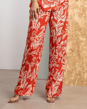 CALÇA ESTAMPADA VERMELHA ROBERTO BASSI - TAM 52