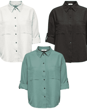 Camisa jdy – vigga ls shirt wvn dia – regular fit – verde chocolate branco