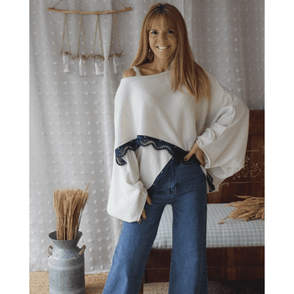 CAMISOLA CAPA CRU COM RENDA AZULÃO MARIA CATITA - TAM U