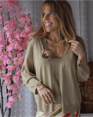 CONJUNTO DOURADO BLUSA E CASACO DE MALHA MARIA CATITA - TAM U