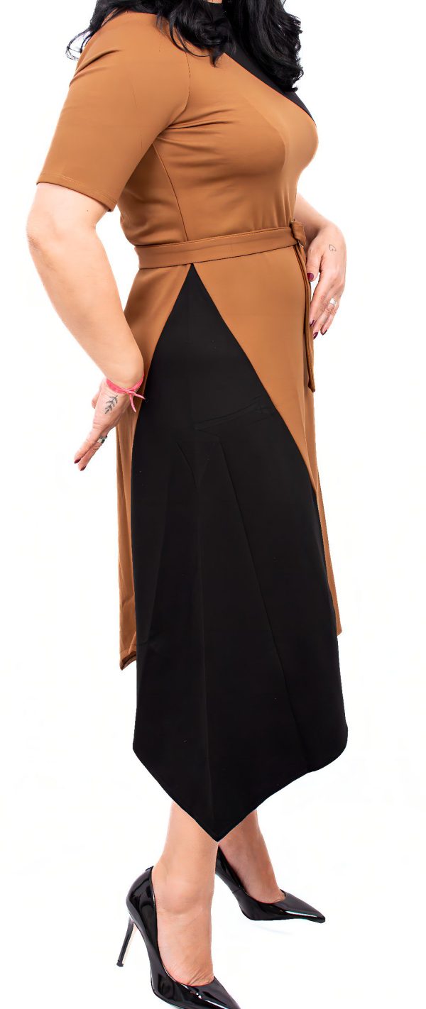 VESTIDO ASSIMÉTRICO PRETO E CASTANHO CAFOFO - TAM M