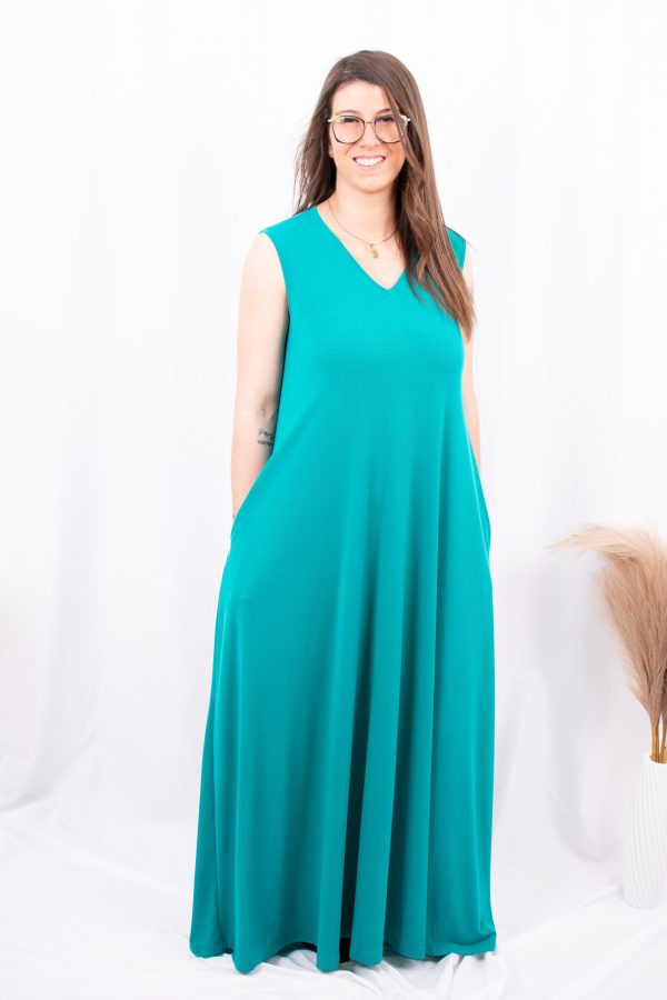 VESTIDO ÉVASÉ MALHA - AZUL ESVERDEADO / AZULÃO CAFOFO - Image 4