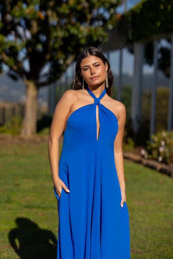 VESTIDO COMPRIDO ATAR PESCOÇO - ROSA FÚCHSIA / AZULÃO CAFOFO - Image 3