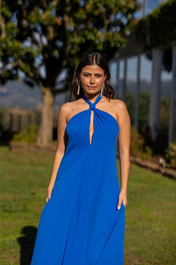 VESTIDO COMPRIDO ATAR PESCOÇO - ROSA FÚCHSIA / AZULÃO CAFOFO - Image 4