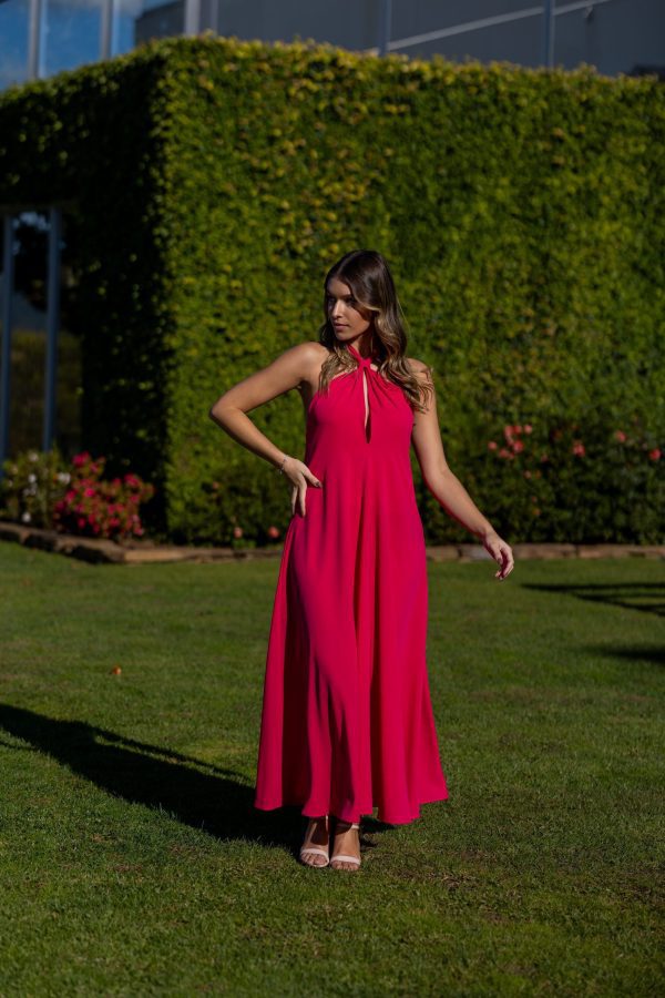 VESTIDO COMPRIDO ATAR PESCOÇO - ROSA FÚCHSIA / AZULÃO CAFOFO - Image 5
