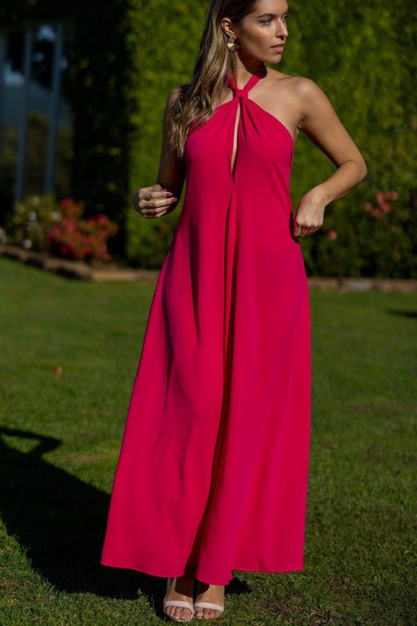 VESTIDO COMPRIDO ATAR PESCOÇO - ROSA FÚCHSIA / AZULÃO CAFOFO - Image 7