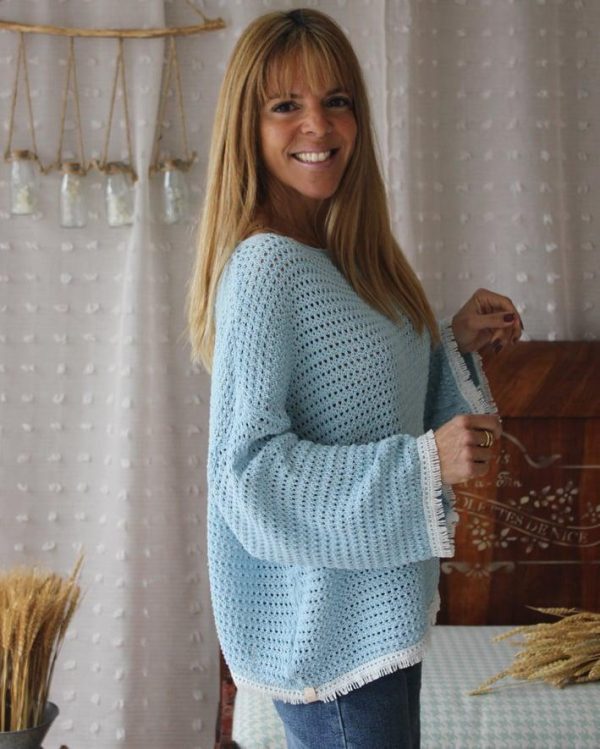 CAMISOLA MALHA AZUL CLARO COM FRANJA BRANCA MARIA CATITA - TAM U - Image 2