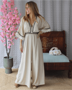 MACACAO BEGE COM CINTO CASTANHO MARIA CATITA - TAM U