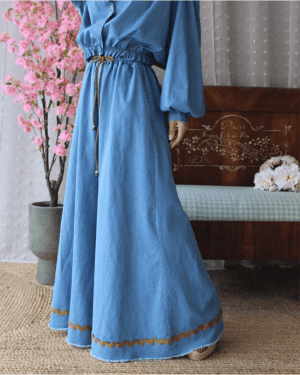 PANTALONA GANGA FINA COM DETALHES CASTANHOS MARIA CATITA - TAM U