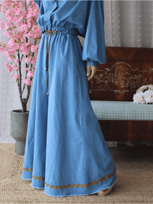 PANTALONA GANGA FINA COM DETALHES CASTANHOS MARIA CATITA - TAM U