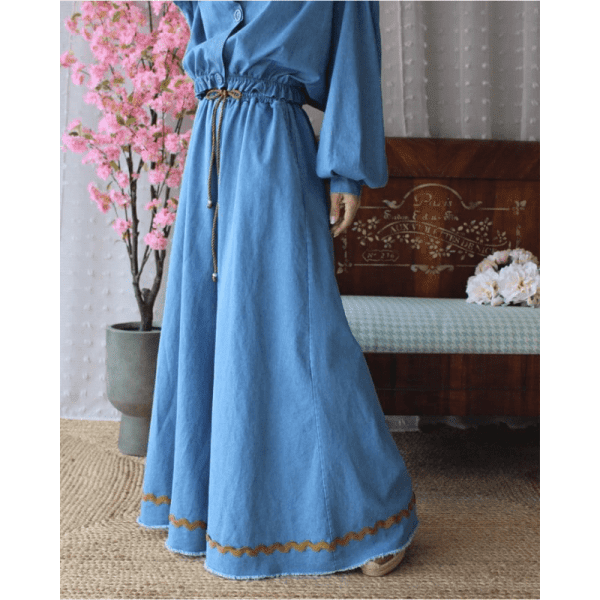 PANTALONA GANGA FINA COM DETALHES CASTANHOS MARIA CATITA - TAM U