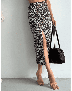 ELLA BY TAM <BR><BR> SAIA COMPRIDA PADRÃO LEOPARDO MARRON