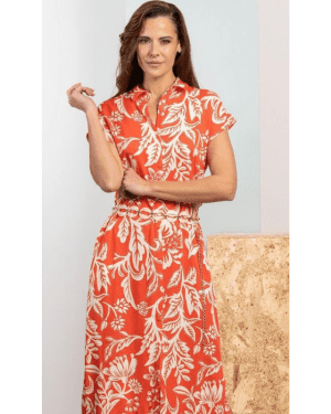 VESTIDO CAMISEIRO ESTAMPADO VERMELHO ROBERTO BASSI - TAM 52