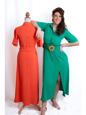 Vestido camiseiro – laranja : verde cafofo