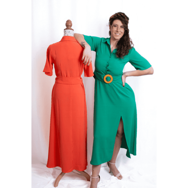 Vestido camiseiro – laranja : verde cafofo