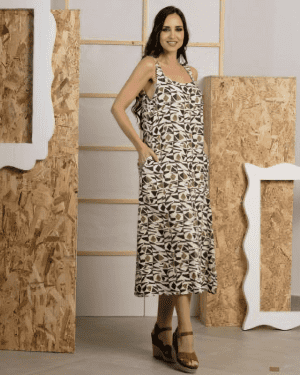 VESTIDO DE LINHO ESTAMPADO VERDE ROBERTO BASSI