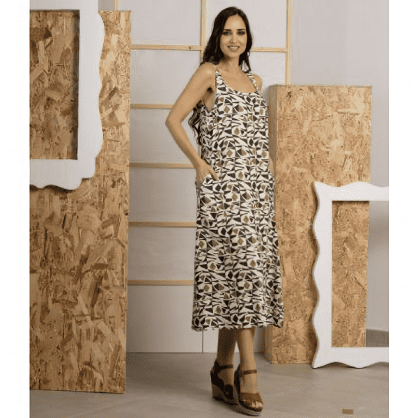 VESTIDO DE LINHO ESTAMPADO VERDE ROBERTO BASSI
