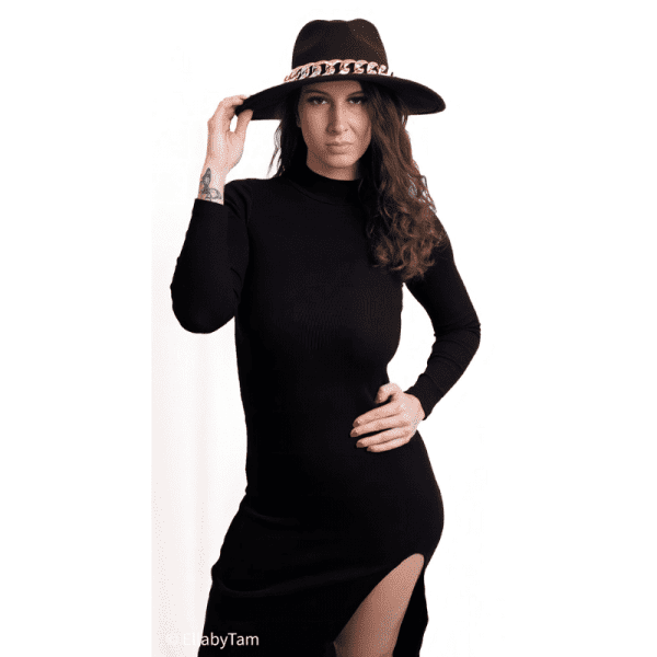 VESTIDO STRETCH MEIA GOLA C/ MANGA PRETO ELLA BY TAM