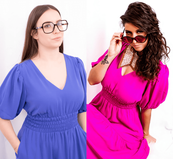 VESTIDO CINTURA ELÁSTICA - ROSA / AZUL CAFOFO