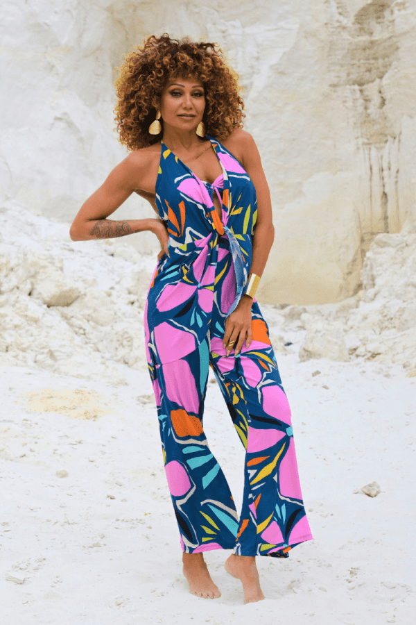 MACACÃO ESTAMPADO AZULÃO E ROSA TROPICAL BRASIL - TAM U