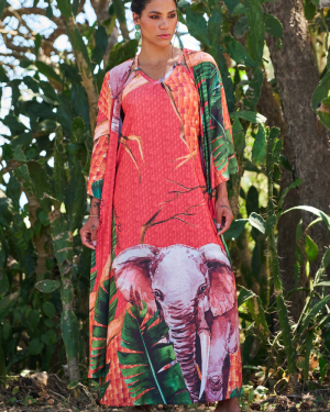 KYMONO LYCRA FUNDO LARANJA TROPICAL BRASIL - TAM U