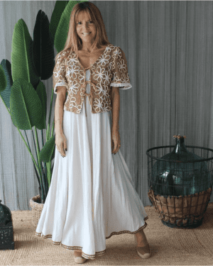 CONJUNTO VESTIDO E CASACO BEGE MARIA CATITA - TAM U
