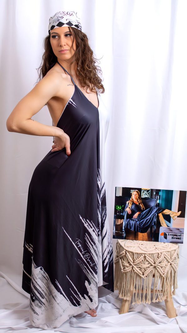 VESTIDO PRETO E BRANCO SEM COSTAS TROPICAL BRASIL - TAM U - Image 2