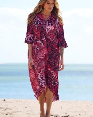 VESTIDO KAFTAN ROSA COM CORDÃO À FRENTE TROPICAL BRASIL - TAM U