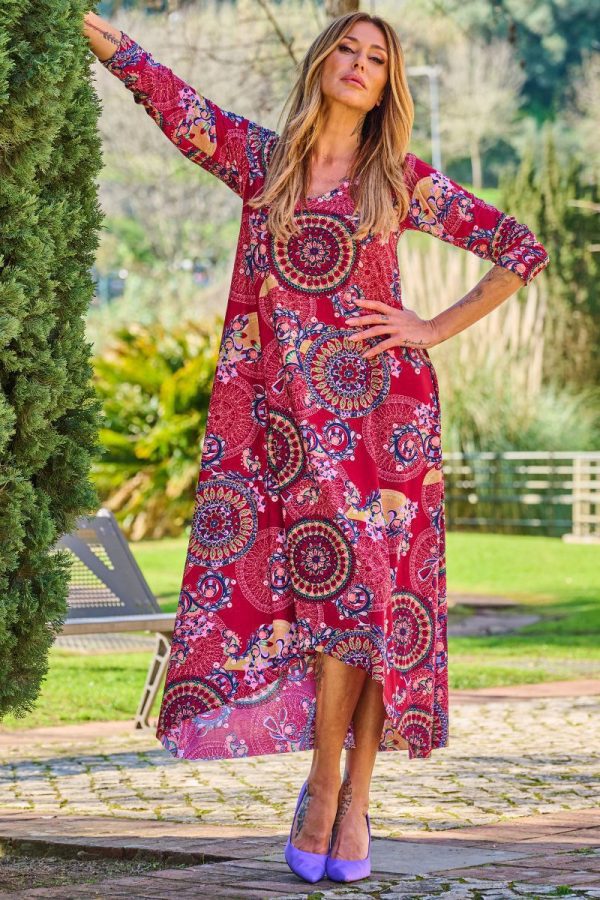 VESTIDO BURGUNDY ÉTNICO TROPICAL BRASIL - TAM U
