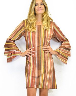 VESTIDO CURTO CASTANHO E MOSTARDA TROPICAL BRASIL - TAM U