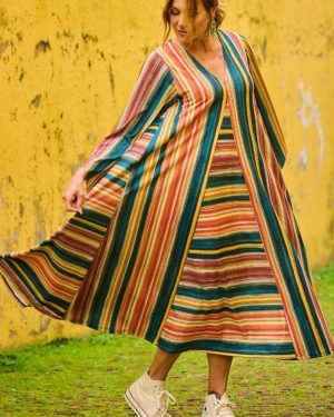 VESTIDO RISCAS FINAS MULTICOR TROPICAL BRASIL