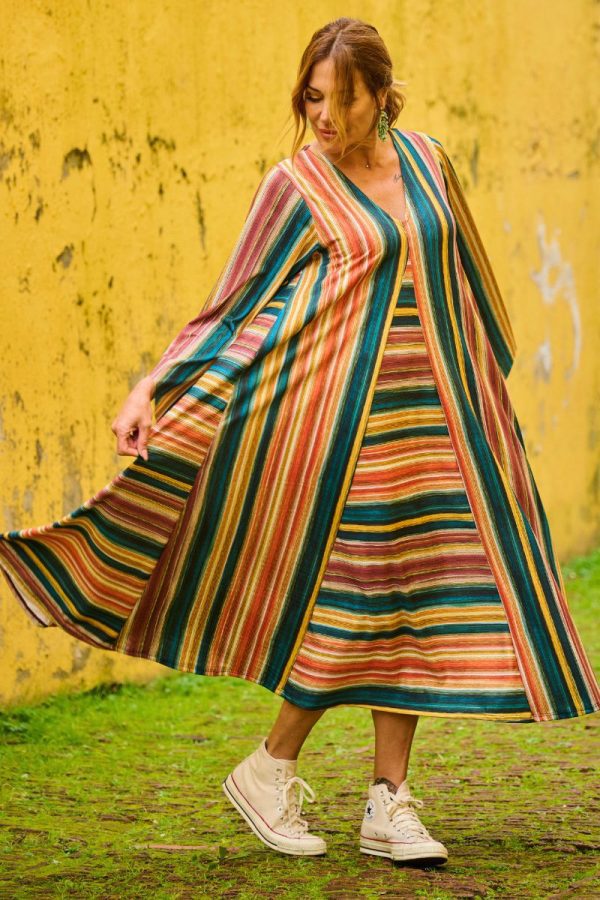 VESTIDO RISCAS FINAS MULTICOR TROPICAL BRASIL - TAM U