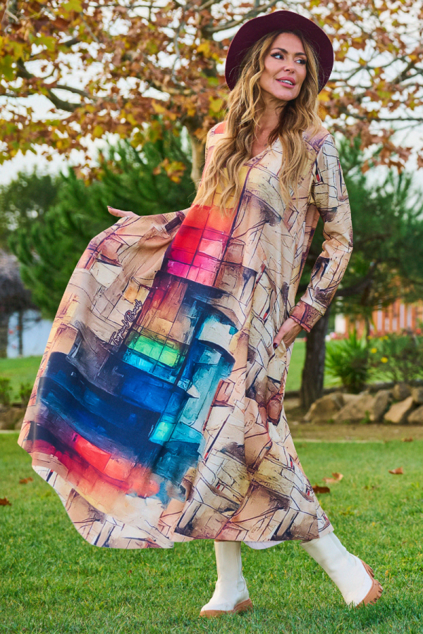 VESTIDO MOSTARDA E COR TROPICAL BRASIL - TAM U