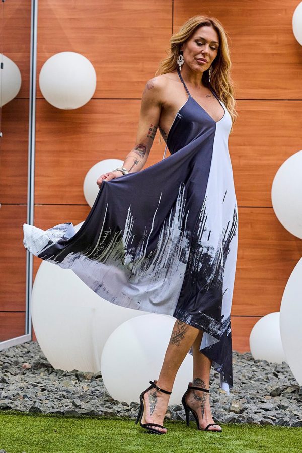 VESTIDO PRETO E BRANCO SEM COSTAS TROPICAL BRASIL - TAM U