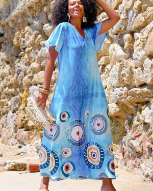 VESTIDO AZUL CLARO C/ OLHOS TROPICAL BRASIL - TAM U