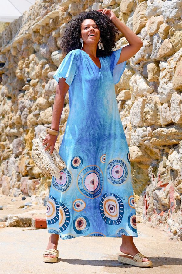 VESTIDO AZUL CLARO C/ OLHOS TROPICAL BRASIL - TAM U