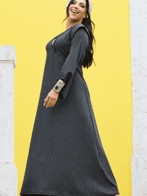 VESTIDO CINZA ESCURO COM BOLAS TROPICAL BRASIL - TAM U