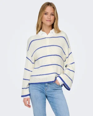 PULLOVER ONLY - ONLGEENA 7/8 STRIPE O-NECK - Loose Fit