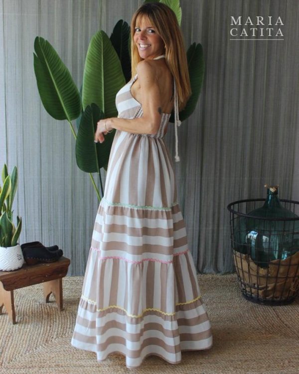 VESTIDO COMPRIDO DE RISCAS EM TONS PASTEL MARIA CATITA - TAM U - Image 3