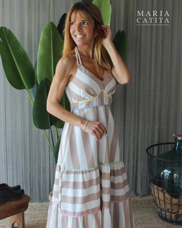 VESTIDO COMPRIDO DE RISCAS EM TONS PASTEL MARIA CATITA - TAM U - Image 2
