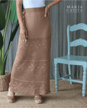 SAIA MALHA COMPRIDA COM TRANSPARÊNCIAS CASTANHA MARIA CATITA - TAM U