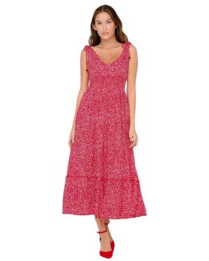 Vestido only – onlfernanda long dress red flowers