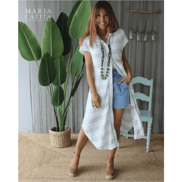 VESTIDO TÚNICA BRANCO COM DETALHES AZUIS MARIA CATITA - TAM U