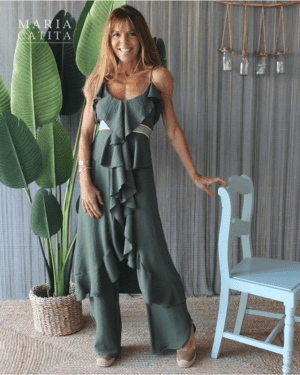 CONJUNTO CALÇA E TÚNICA DE FOLHOS VERDE MARIA CATITA - TAM U