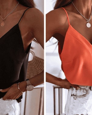 ELLA BY TAM <BR><BR>TOP ALÇAS PRETO / LARANJA