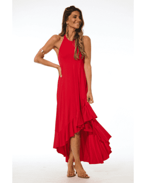 VESTIDO VERMELHO ASSIMÉTRICO TROPICAL BRASIL - TAM U