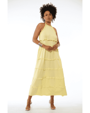 VESTIDO AMARELO COSTAS NUAS TROPICAL BRASIL - TAM U