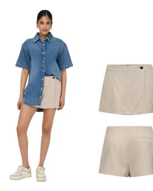 CalÇÃo only onlcaro linen short pumice stone