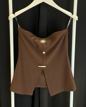 ELLA BY TAM<BR><BR>BLUSA CAI-CAI DRAPEADA MARROM